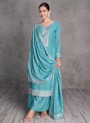 Blue Sequence Embroidery Wedding Palazzo Suit