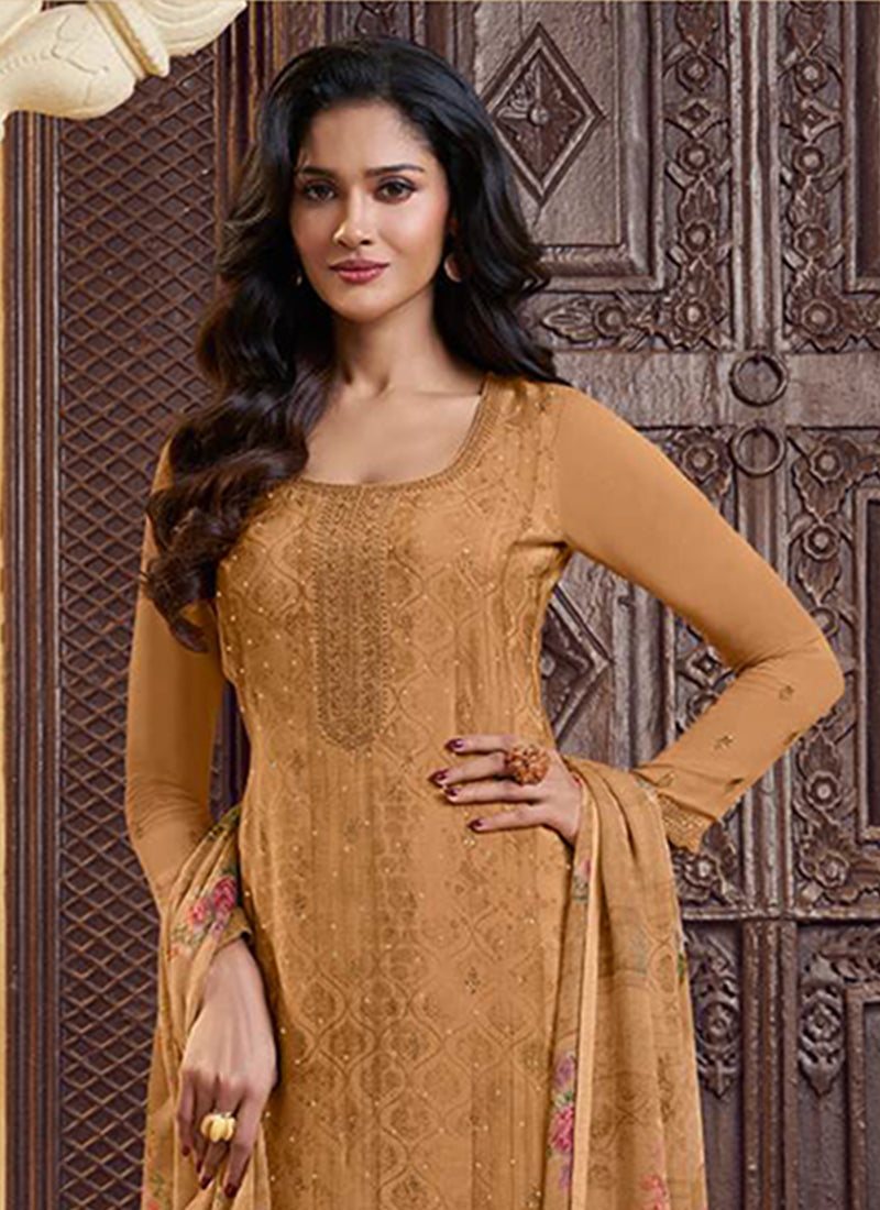 Mustard Gold Embroidered Pakistani Pant Suit