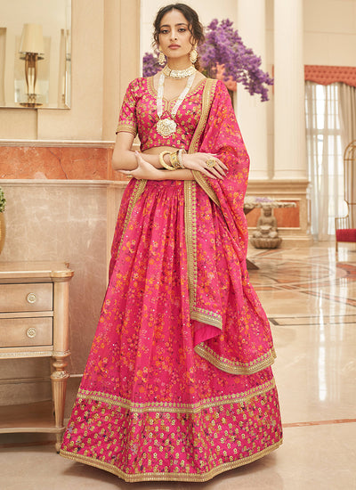 Hot Pink Embroidery Wedding Lehenga Choli In USA California