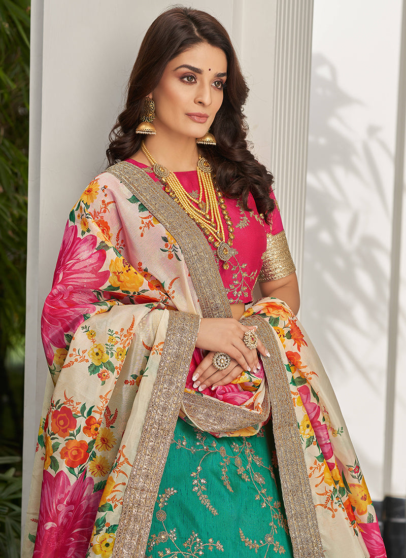 Teal And Pink Embroidery Wedding Lehenga Choli In USA Germany