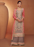 Peach And Mauve Multi Embroidered Gharara Style Suit