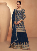 Blue Multi Embroidery Gharara Style Palazzo Suit