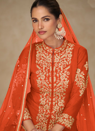 Orange Embroidered Short Kurti And Sharara