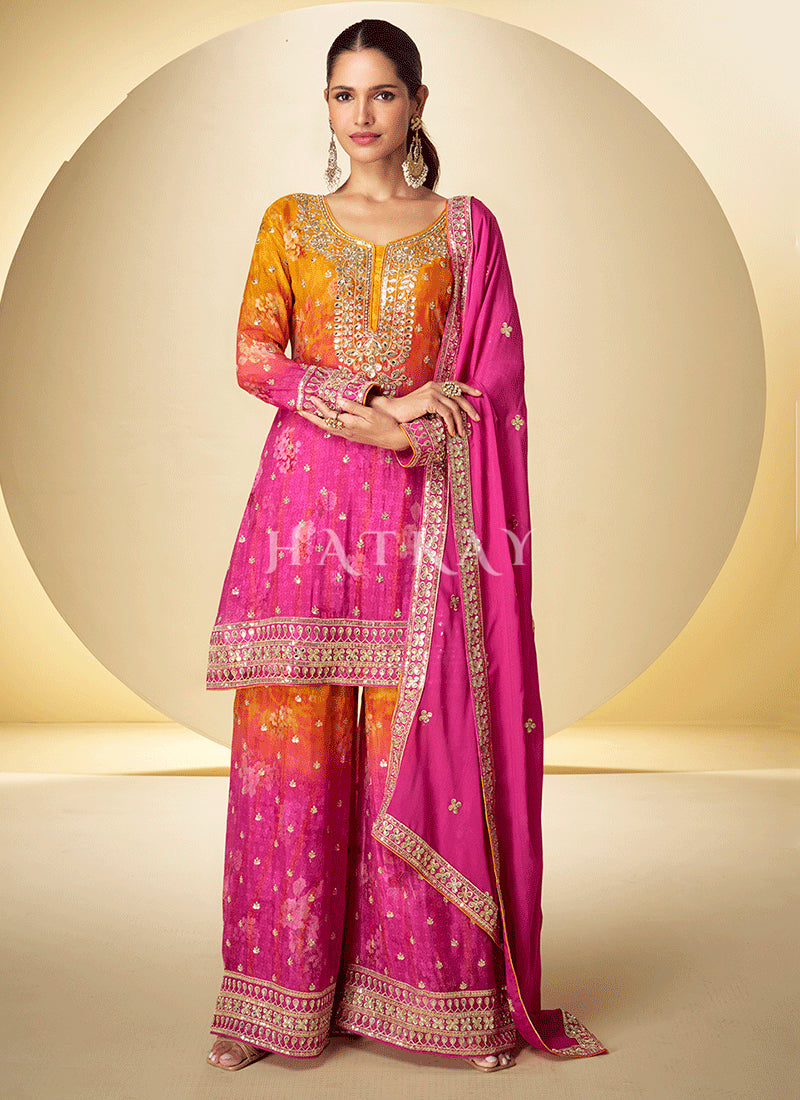 Pink And Orange Ombré Palazzo Suit