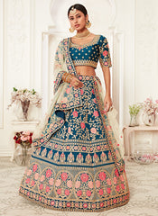 Turquoise Embroidery Wedding Lehenga Choli