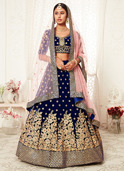 Royal Blue Embroidery Wedding Lehenga Choli