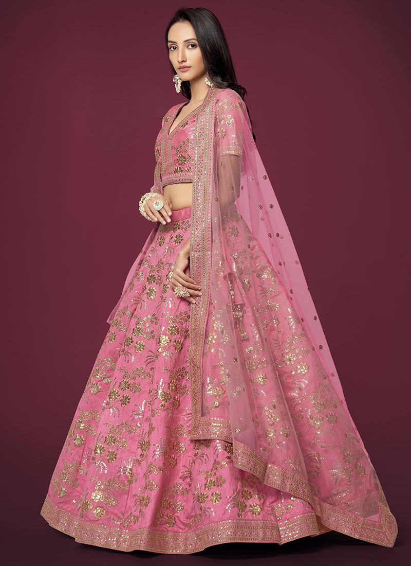 Pink Sequence Embroidery Festive Lehenga Choli In USA UK