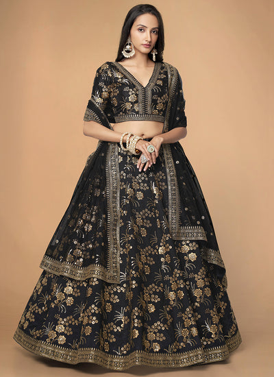 Black Sequence Embroidery Festive Lehenga Choli