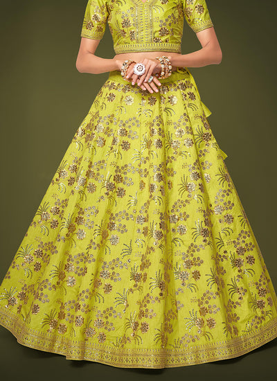 Lime Green Sequence Embroidery Festive Lehenga Choli In USA Australia