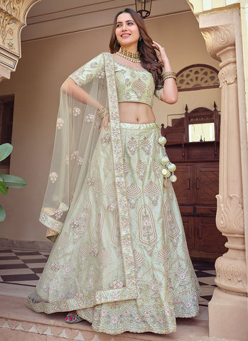 Pale Green Multi Embroidery Wedding Lehenga Choli With Dupatta
