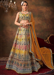 Yellow Multicoloured Embroidery Wedding Lehenga Choli And Dupatta