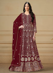 Bridal Red Sequence Embroidery Georgette Anarkali Suit