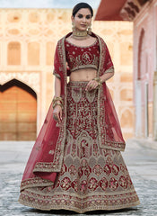Bridal Red Zari And Zarkan Embroidered Lehenga Choli And Dupatta