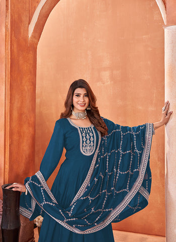 Turquoise Embroidery Wedding Anarkali Suit