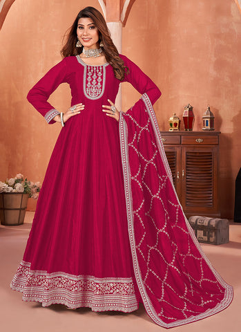 Rani Pink Embroidery Wedding Anarkali Suit