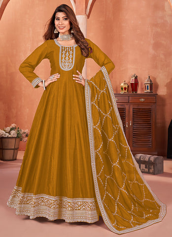 Yellow Embroidery Wedding Anarkali Suit