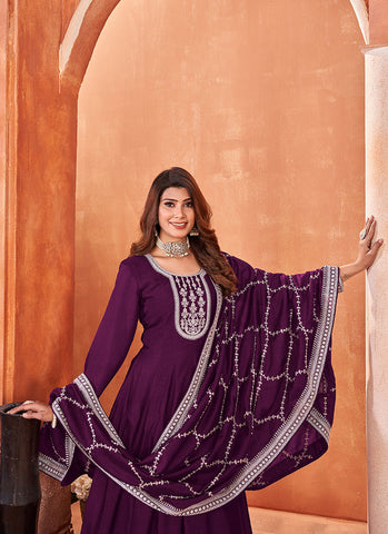Purple Embroidery Wedding Anarkali Suit