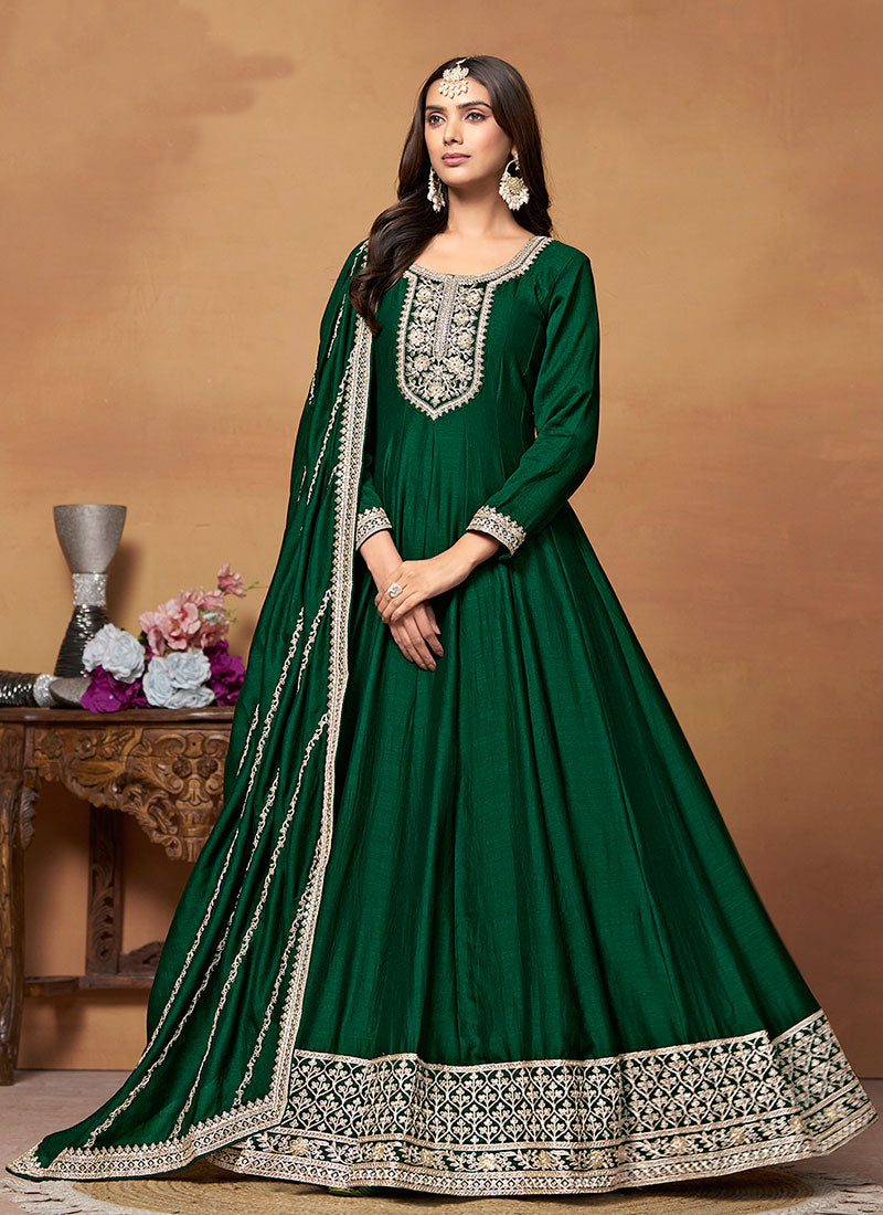 Buy Dark Green Embroidered Wedding Wear Anarkali Suit In France Buy Dark Green Embroidered Wedding Wear Anarkali Suit In France