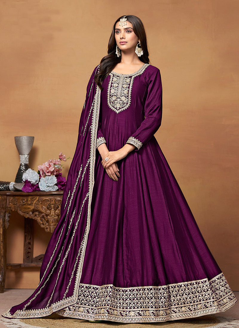 Buy Deep Purple Embroidered Wedding Wear Anarkali Suit Online | Hatkay Buy Deep Purple Embroidered Wedding Wear Anarkali Suit Online | Hatkay