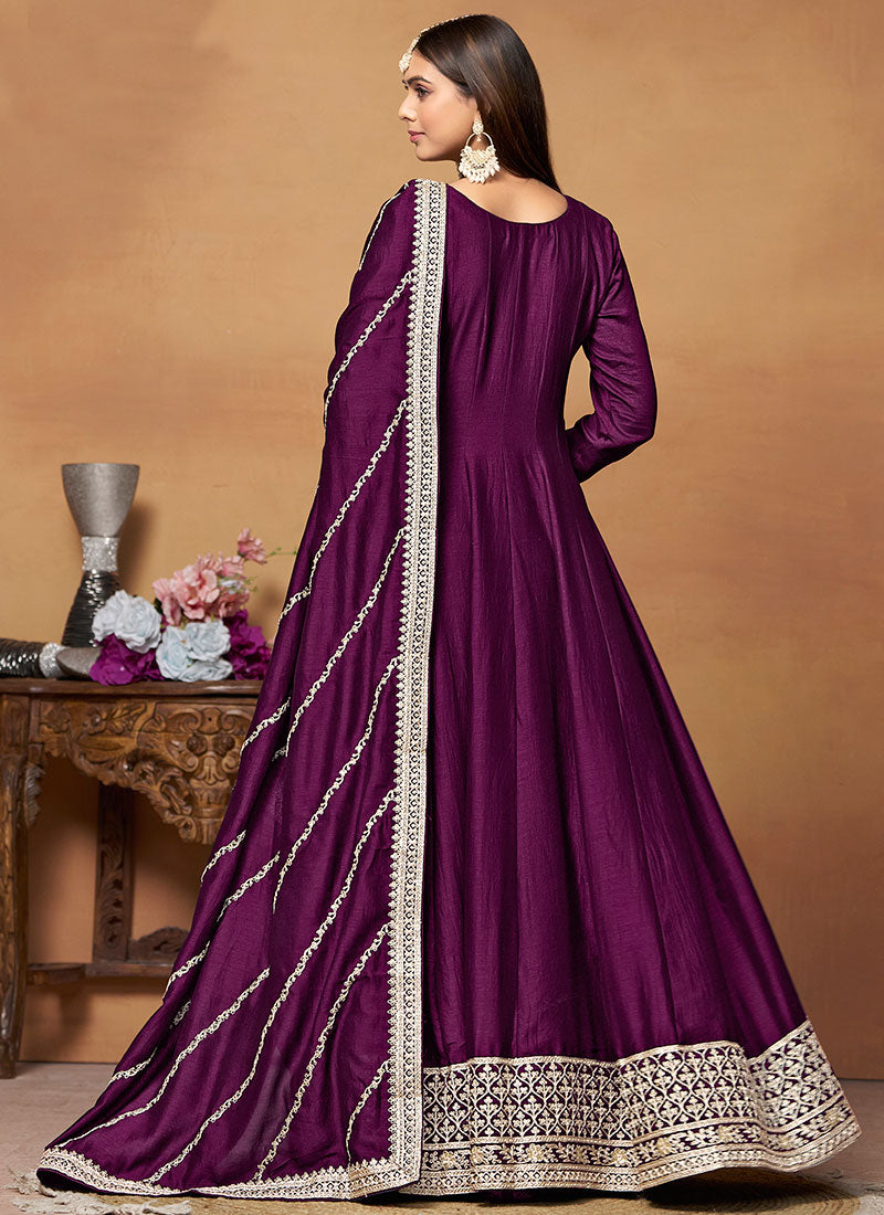 Premium Silk Dark Grey Embroidered Wedding Anarkali Suit