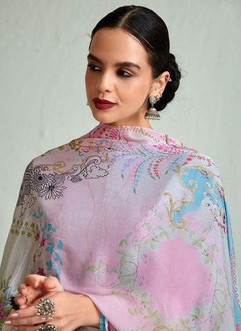Sky Blue Floral Embroidery Pakistani Salwar Kameez Suit