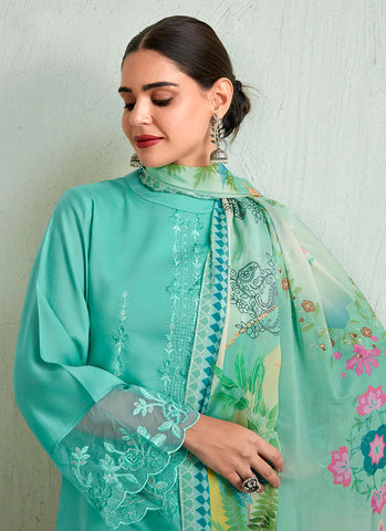 Sea Green Floral Embroidery Pakistani Salwar Kameez Suit