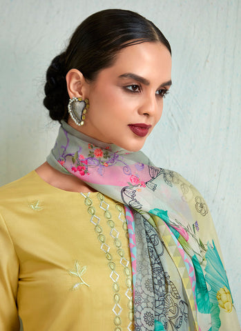 Pastel Yellow Floral Embroidery Pakistani Salwar Kameez Suit