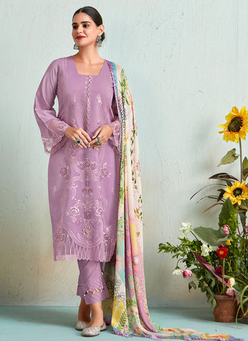 Lavender Floral Embroidery Pakistani Salwar Kameez Suit