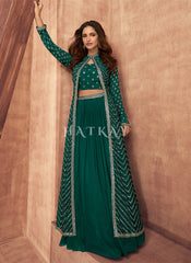 Emerald Green Sequence Embroidered Lehenga Choli And Jacket