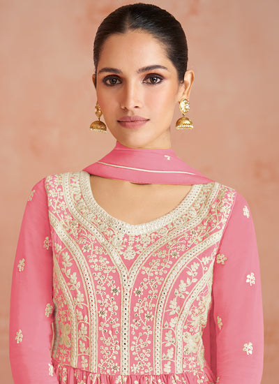 Pink Georgette Thread Embroidered Palazzo Suit In Usa