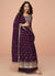 Purple Thread And Sequence Embroidery High Slit Palazzo Suit