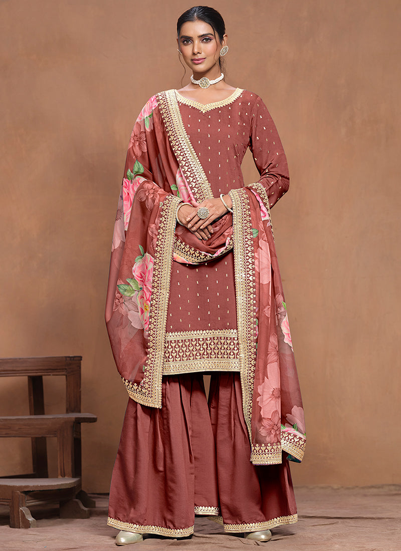 Crimson Embroidered Silk Gharara Suit