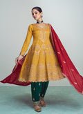 Yellow Golden Sequence Embroidery Anarkali Pant Suit In USA Germany