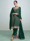 Green Golden Sequence Embroidery Anarkali Pant Suit