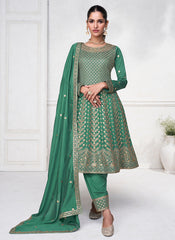 Green Heavy Sequence Embroidery Short Anarkali Salwar Suit