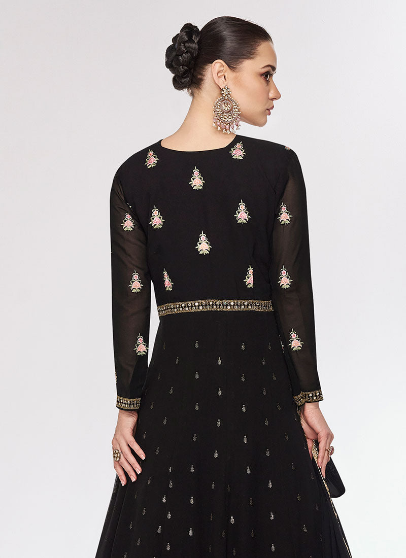 Black Multi Embroidery Jacket Style Festive Anarkali Gown
