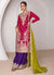 Red And Purple Embroidered Wedding Palazzo Suit 