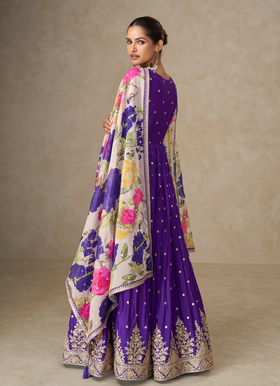 Buy Latest Purple Silk Anarkali Suit