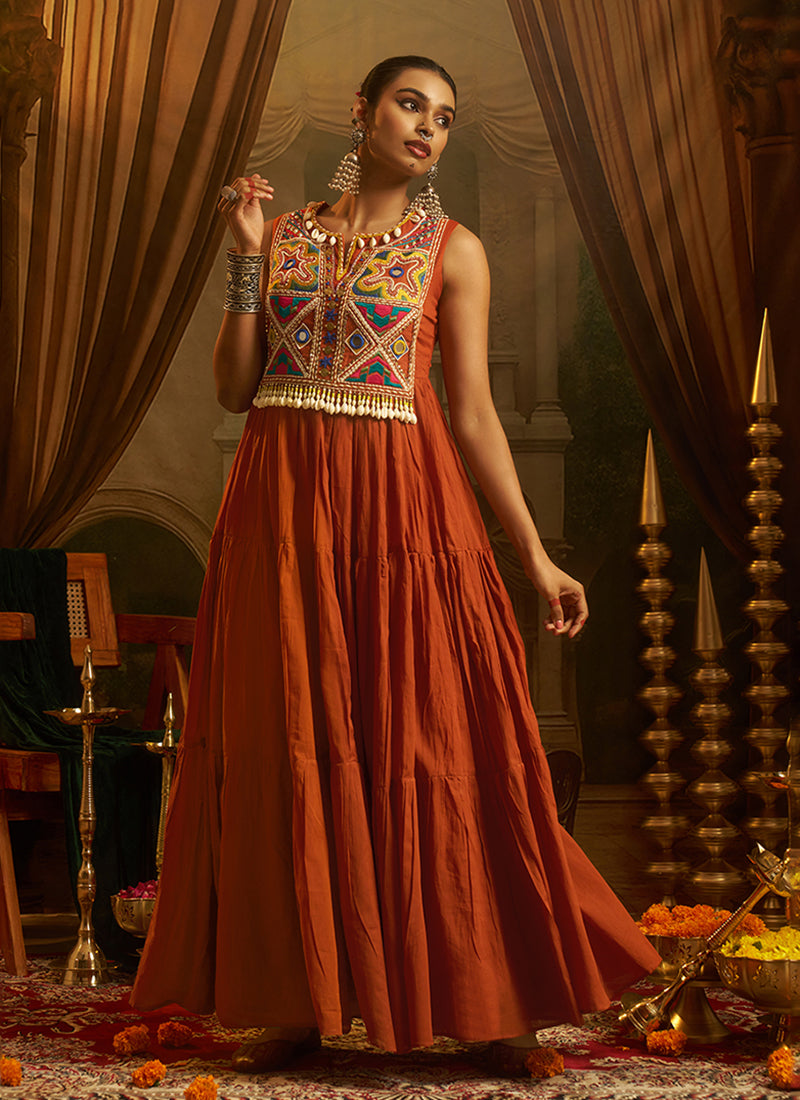 Shop Rust Orange Cotton Gown Online