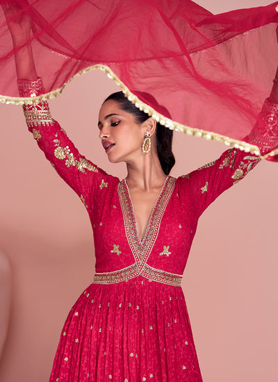 Buy Ruby Red Festive Anarkali Gown In USA
