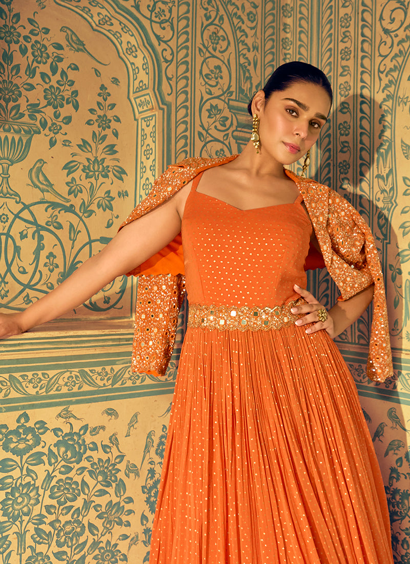 Mirror Work Anarkali Suit And Jacket