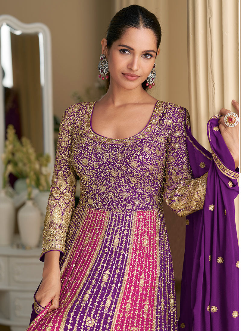 Buy Purple And Pink Anarkali Gown In USA
