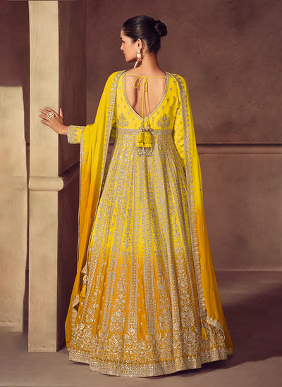 Buy Yellow Ombre Mehendi Anarkali Gown