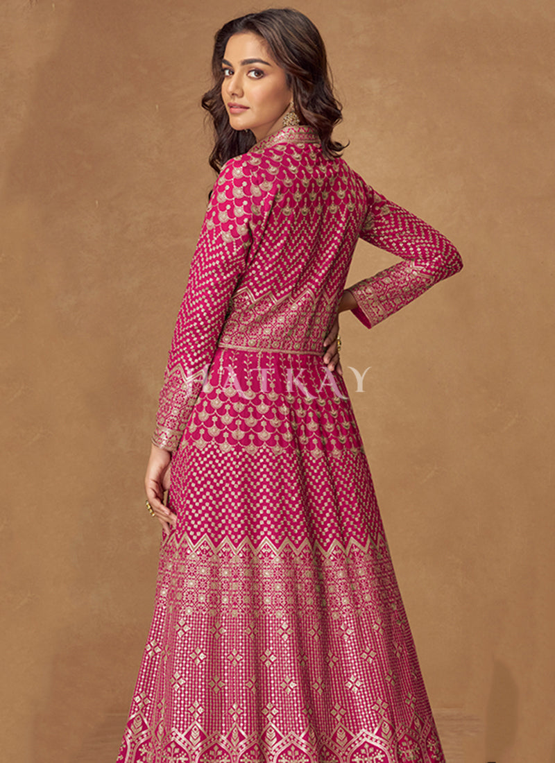 Pink Designer Anarkali Lehenga