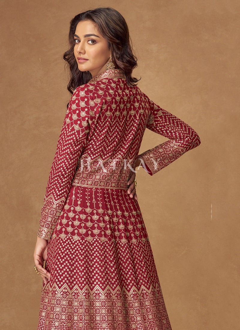 Maroon Bollywood Anarkali Lehenga
