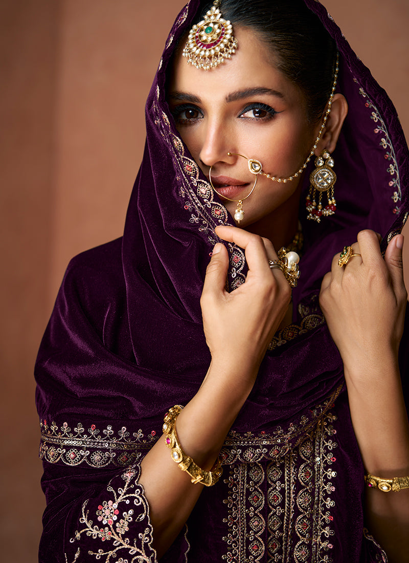 Buy Wine Anarkali Lehenga In UK