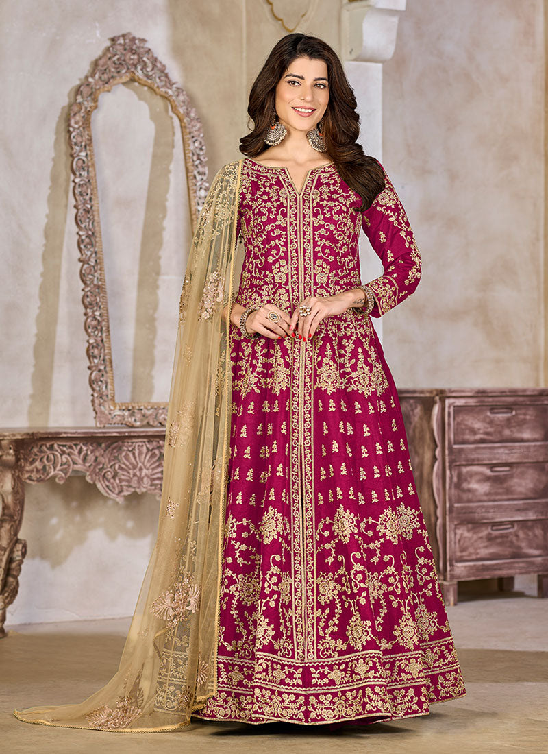 Mageta Beige Cording Slit-Style Anarkali Lehenga