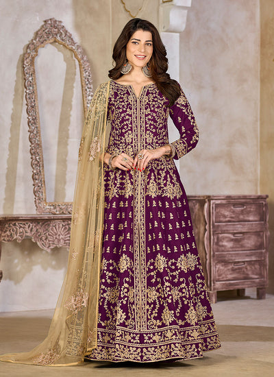 Purple Cording Embroidery Slit-Style Anarkali Lehenga