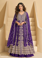 Violet Slit Style Anarkali Lehenga