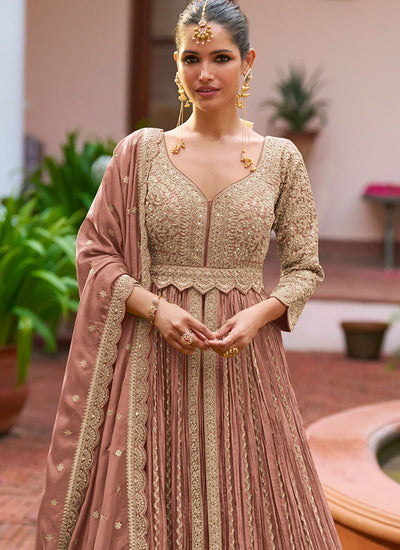 Buy Soft Pink Slit Style Anarkali Lehenga In UK